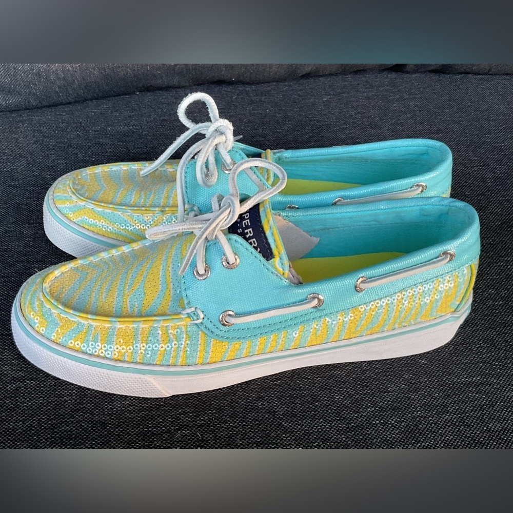 Sperry Sequin Zebra Print Boat Shoes 6.5M